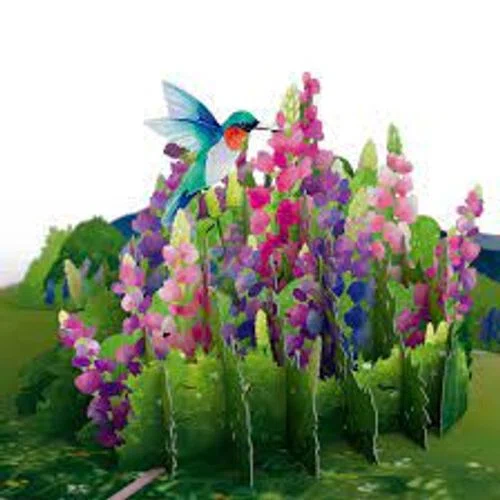 Lovepop Lupine Hummingbird Pop-Up Card